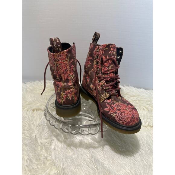 Womens DR MARTENS 1460 Beckett Cherry Red Floral Canvas Boots US L6. - Picture 2 of 6